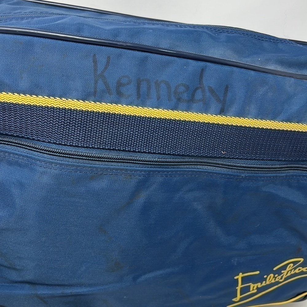Emilio Pucci 1970’s Nylon Blue Yellow Crossbody Large Zip Tote Bag - Picture 10 of 12
